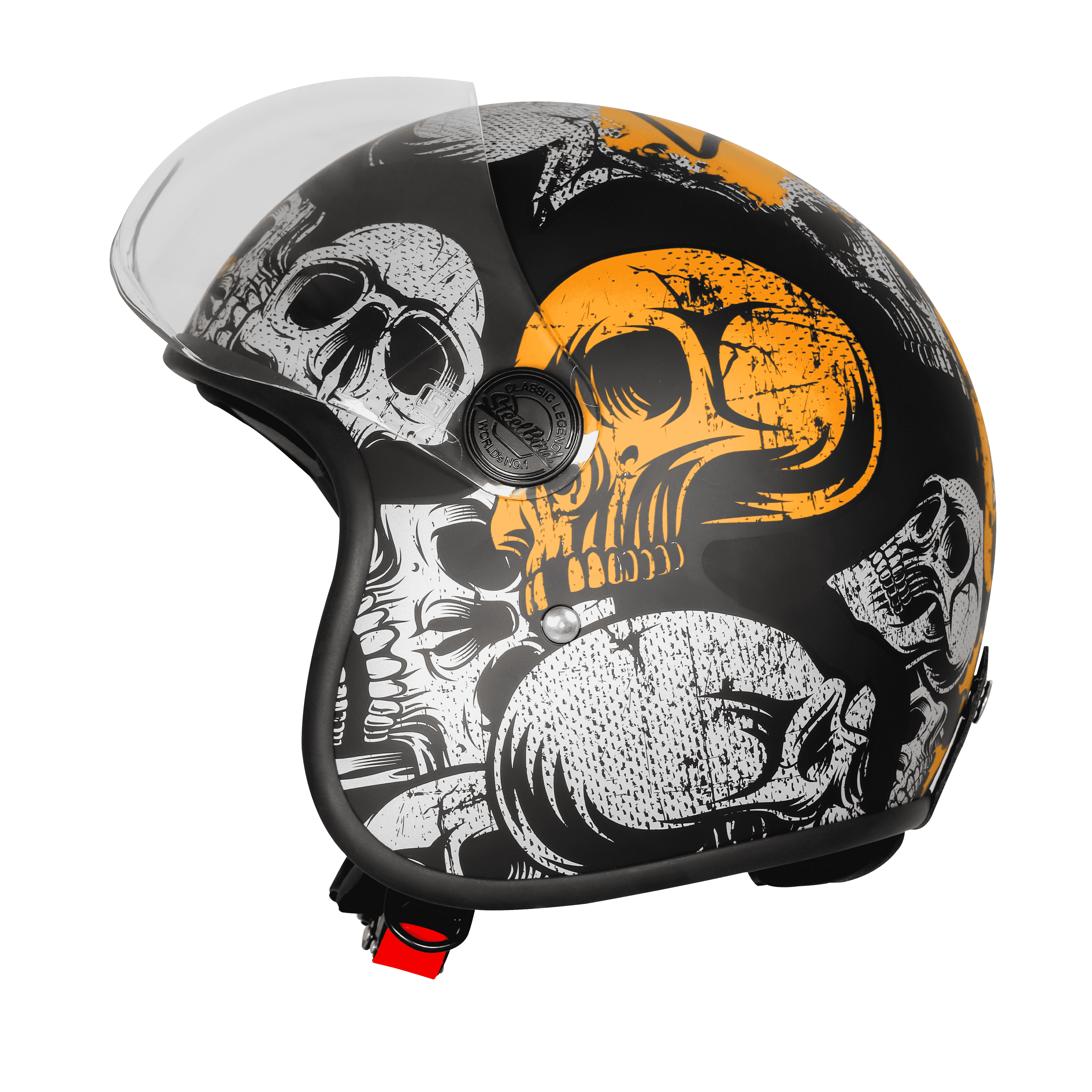 SBH-54 VINTAGE SKULL GLOSSY BLACK WITH ORANGE